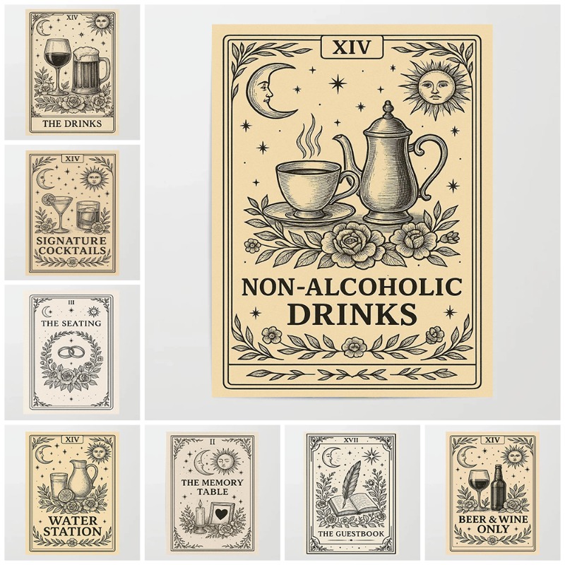 Wine Beer Menu - Póster Vintage de Tarot para Boda,